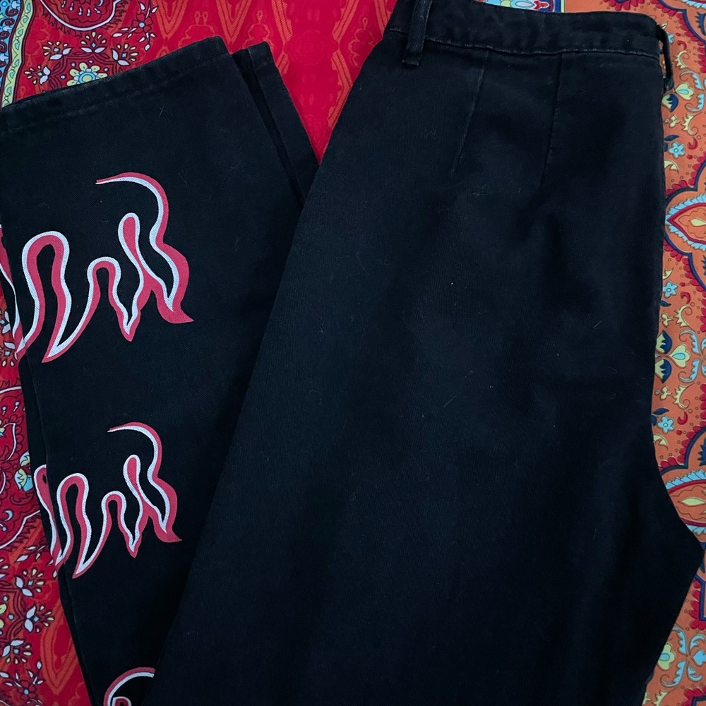Flame detailed flare jeans